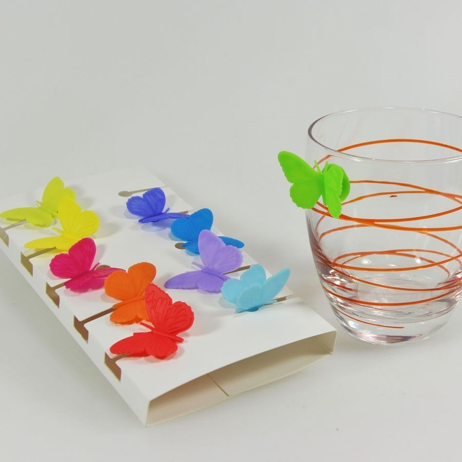Marque-verres à ventouse papillons x10 Marque-verres à ventouse papillons x10