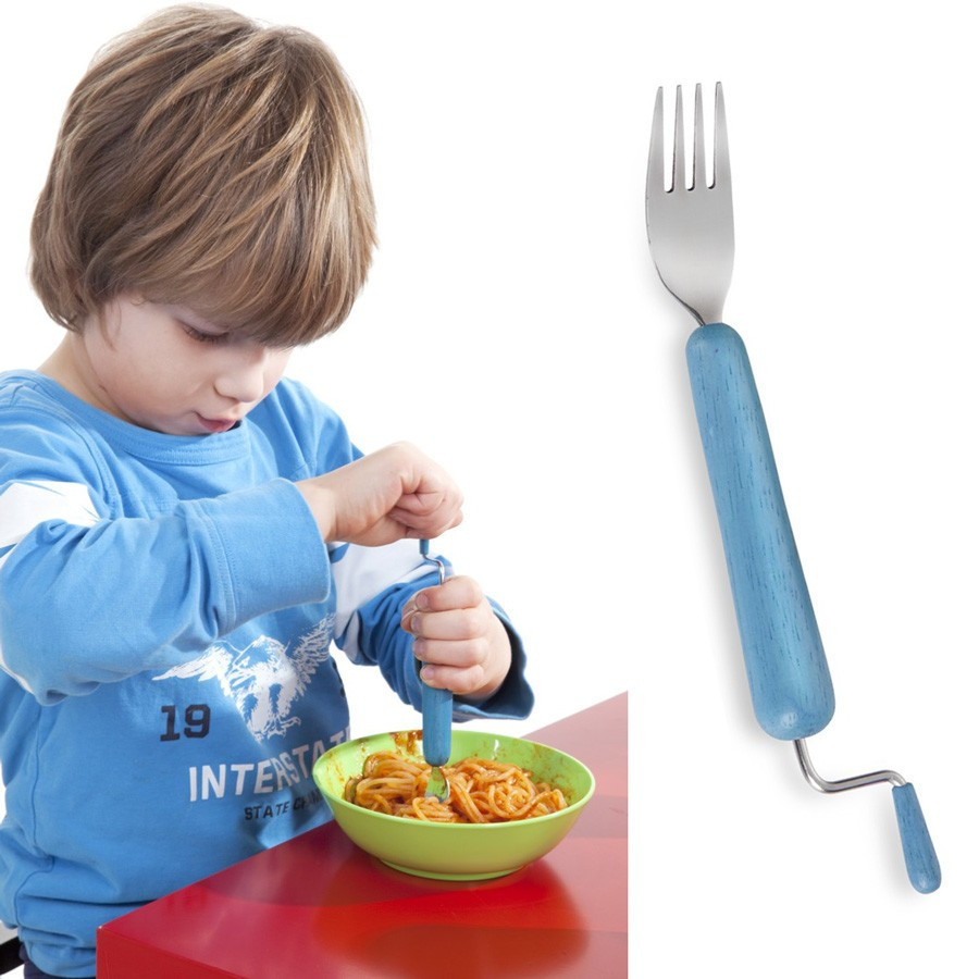 Rolognese Fourchette à Spaghetti à Manivelle Bleu Foncé - Ustensile De Cuisine Amusant - Manche Bois Et Métal
