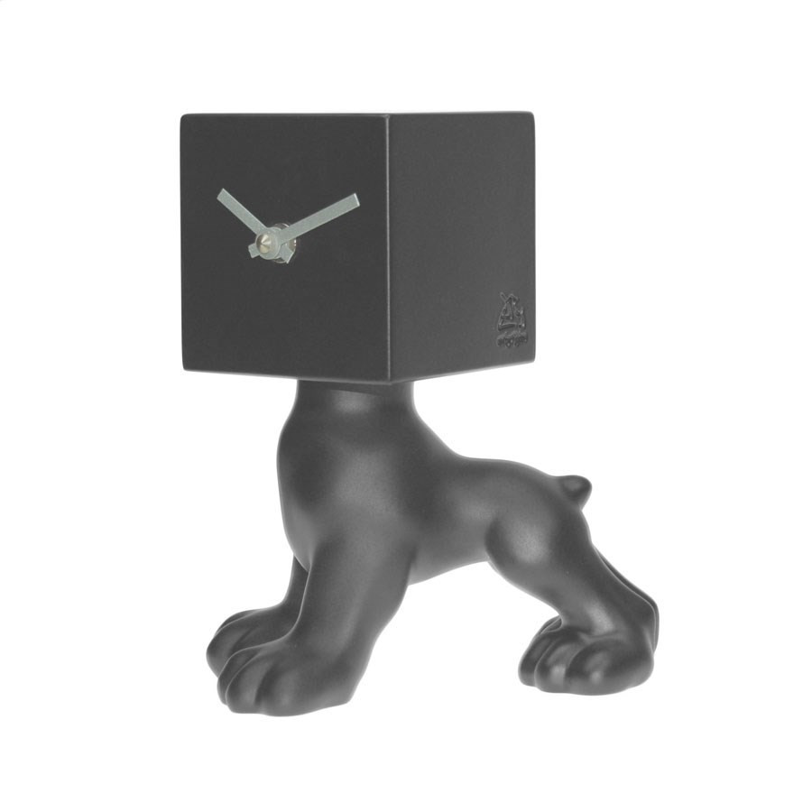 Horloge de table chien tête cube noir
