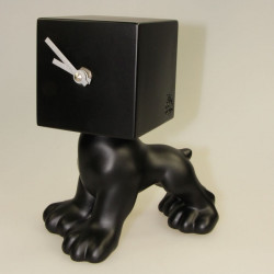 Horloge de table chien tête cube noir