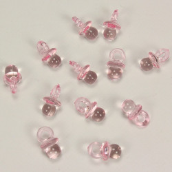 12 mini tétines en plastique transparent rose pour déco baptême