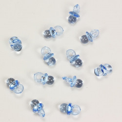 12 mini tétines en plastique transparent bleu pour déco baptême