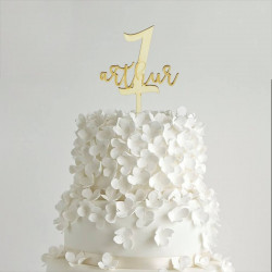 Cake topper anniversaire personnalisé en bois - chiffre 0-9 et prénom