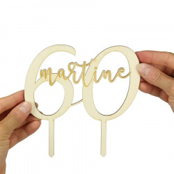 Cake topper anniversaire personnalisé en bois avec âge et prénom