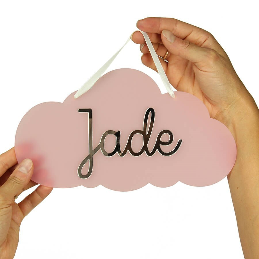 Plaque de porte chambre personnalisée avec prénom - nuage rose