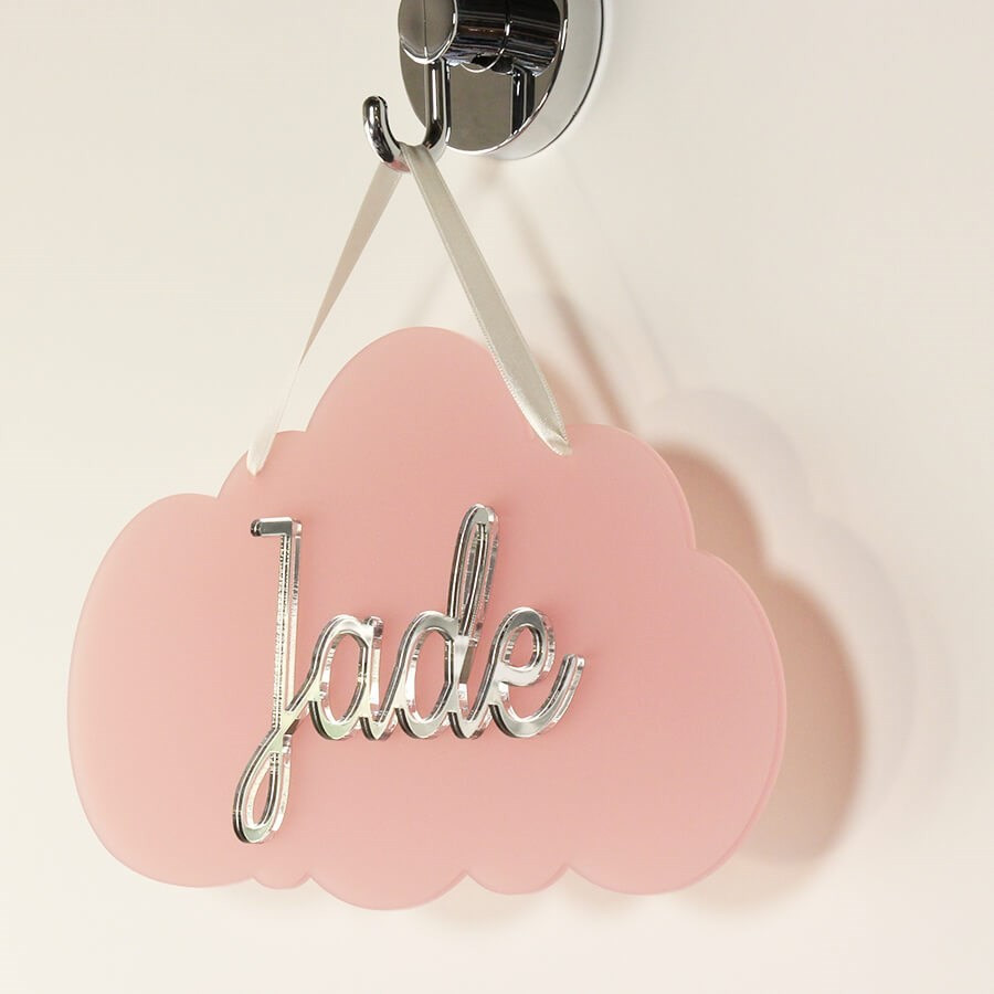 Plaque de porte chambre personnalisée avec prénom - nuage rose