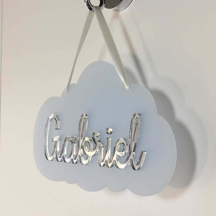 Plaque de porte chambre avec prénom personnalisé nuage bleu