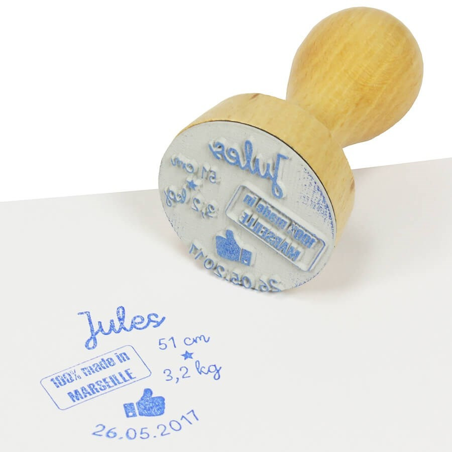 Tampon naissance bébé à personnaliser avec ville 4 cm made in France