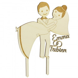 Cake topper mariage personnalisé en bois - couple rigolo