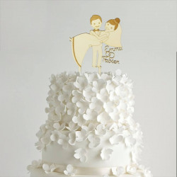 Cake topper mariage personnalisé en bois - couple rigolo