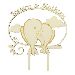 Cake topper personnalisé mariage en bois - couple d'oiseaux