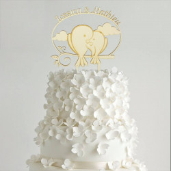 Cake topper personnalisé mariage en bois - couple d'oiseaux