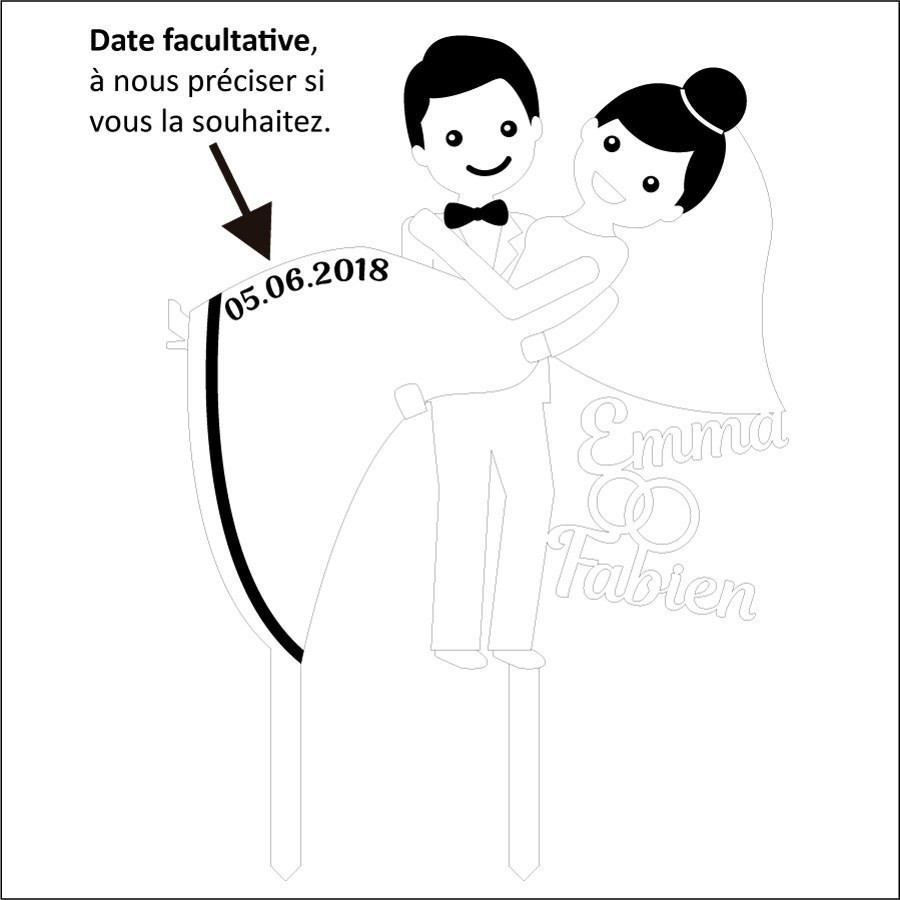Cake Topper Mariage Personnalisé Bois - Initiales Et Date - Décoration Gâteau Style 03