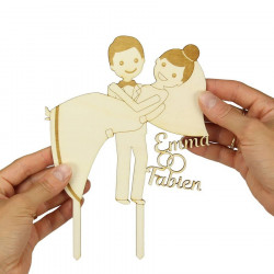 Cake topper mariage personnalisé en bois - couple rigolo