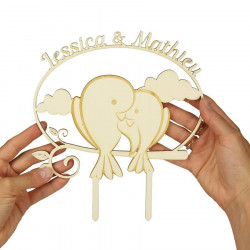 Cake topper personnalisé mariage en bois - couple d'oiseaux