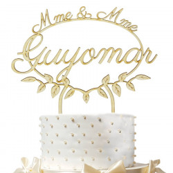 Cake topper mariage lesbien personnalisé bois - Mme et Mme champêtre
