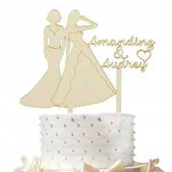 Cake topper mariage lesbien personnalisé en bois - 2 femmes mariées