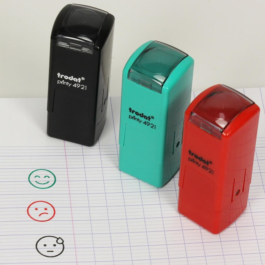 Lot de 3 tampons appréciation scolaire smiley Lot de 3 tampons appréciation scolaire smiley
