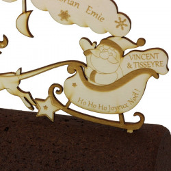 Topper décor de bûche de noël en bois à personnaliser - Père Noël traineau