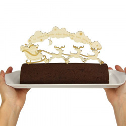 Topper décor de bûche de noël en bois à personnaliser - Père Noël traineau