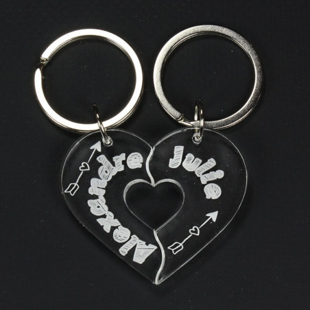 Porte-clés Cœur Personnalisé - Gravure Gratuite Cadeau Couple - Cœur Unique En Acrylique Rose