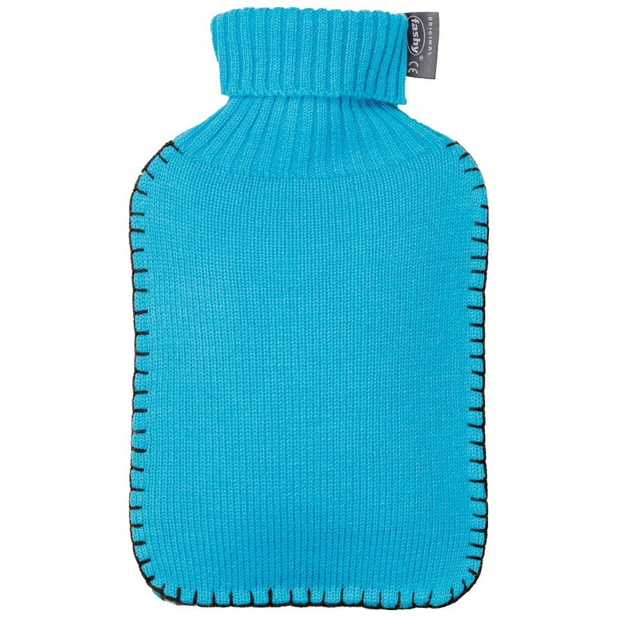 Bouillotte à eau avec housse - tricot bleu Fashy