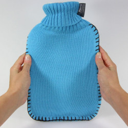Bouillotte à eau avec housse - tricot bleu Fashy
