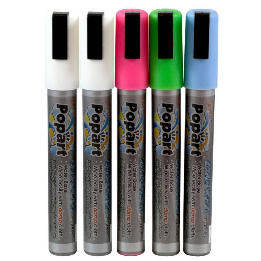 Lot de 5 feutres craie pour ardoise - pointe fine - 2 blancs 3 couleu Lot de 5 feutres craie pour ardoise - pointe fine - 2 blancs 3 couleu