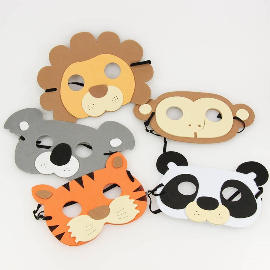 Set de 5 masques Animaux en mousse pour déguisement Set de 5 masques Animaux en mousse pour déguisement