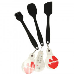 Lot de 3 ustensiles silicone noir Pavoni - spatule, cuillère, pinceau