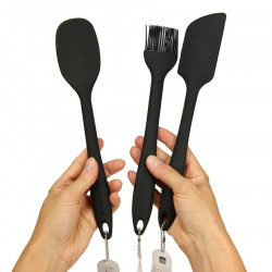 Lot de 3 ustensiles silicone noir Pavonidea - spatule, cuillère, pinc