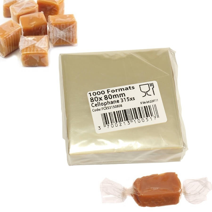 Carrés cellophane 8x8 cm pour caramels, bonbons, chocolats x1000