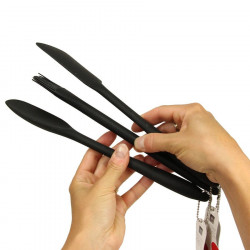 Lot de 3 ustensiles silicone noir Pavoni - spatule, cuillère, pinceau
