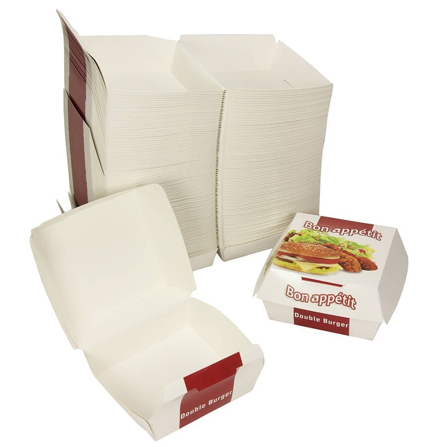 Boite à burger en carton x100 - double burger 13x13x7 cm Boite à burger en carton x100 - double burger 13x13x7 cm