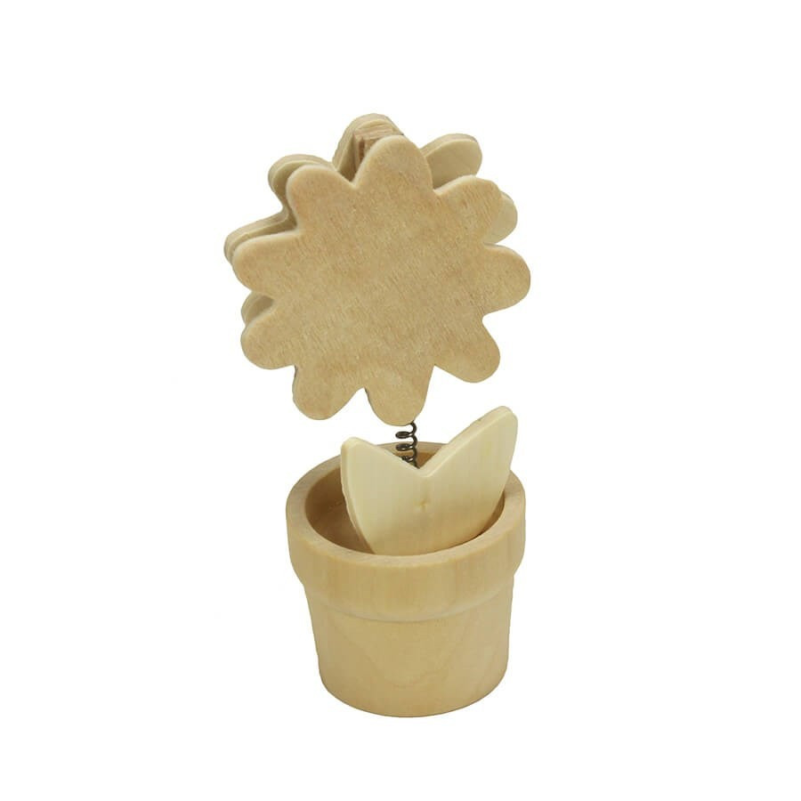 Clip mémo porte photo Pot de fleur en bois Clip mémo porte photo Pot de fleur en bois
