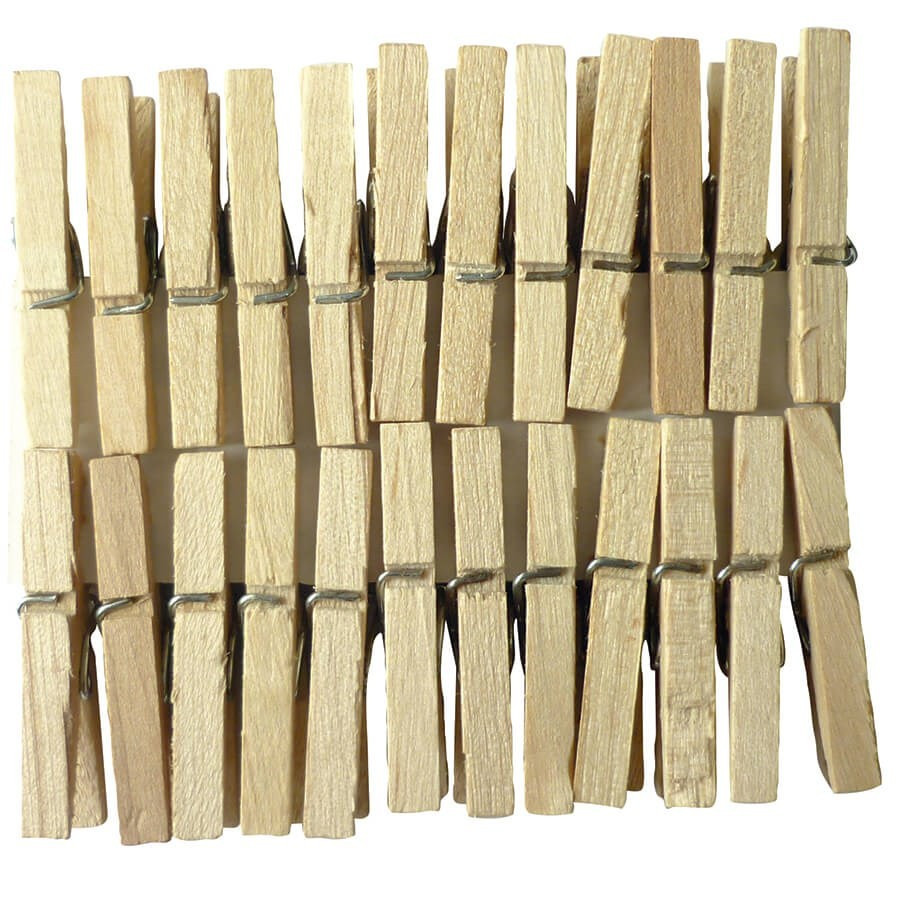 24 mini pinces à linge 3 cm en bois - naturel
