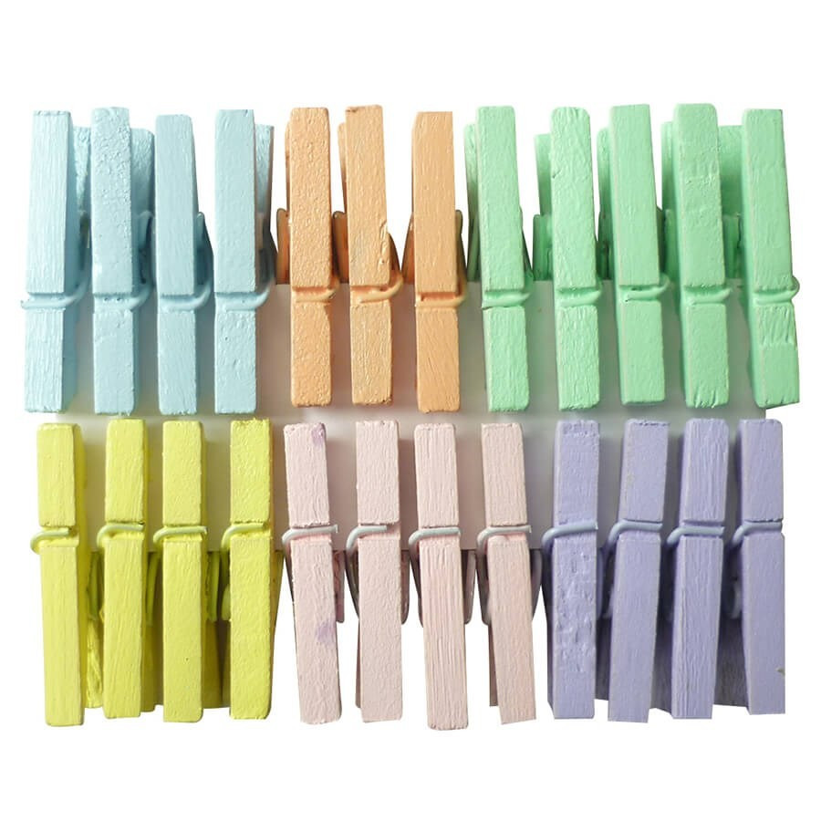 24 mini pinces à linge en bois 2,5 cm - pastel