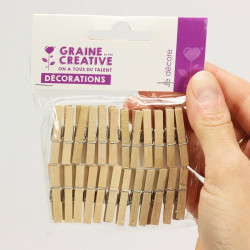 24 mini pinces à linge 3 cm en bois - naturel