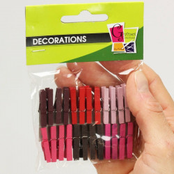 24 mini pinces à linge en bois 2,5 cm - rouge rose amour