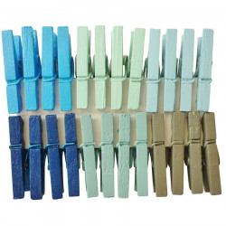 24 mini pinces à linge en bois 2,5 cm - bleu vert océan