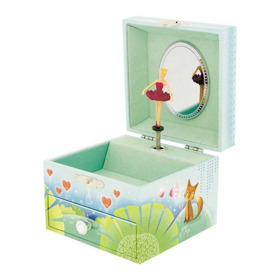 Boîte à musique coffre à bijoux à tiroir Renard