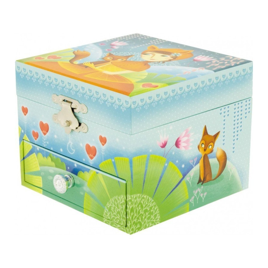 Boîte à musique coffre à bijoux à tiroir Renard