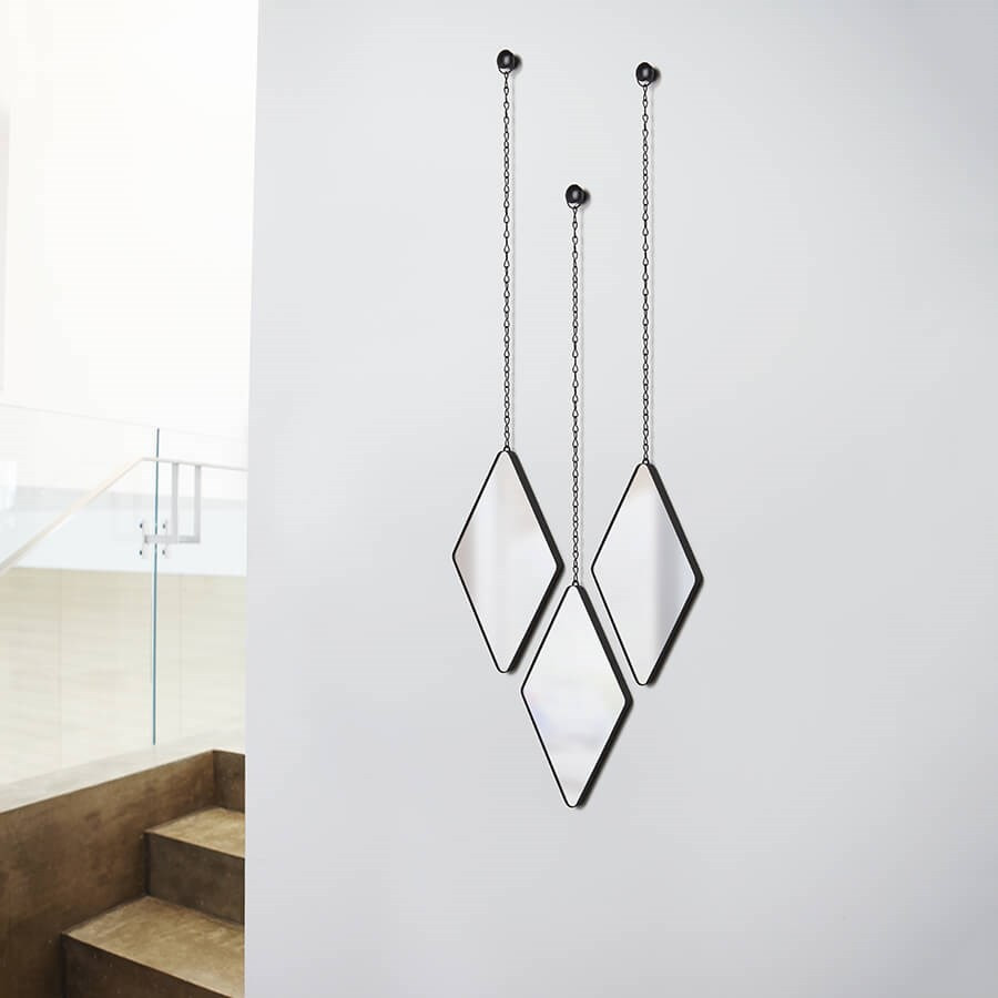 Lot de 3 miroirs muraux suspendus Dima Umbra noir