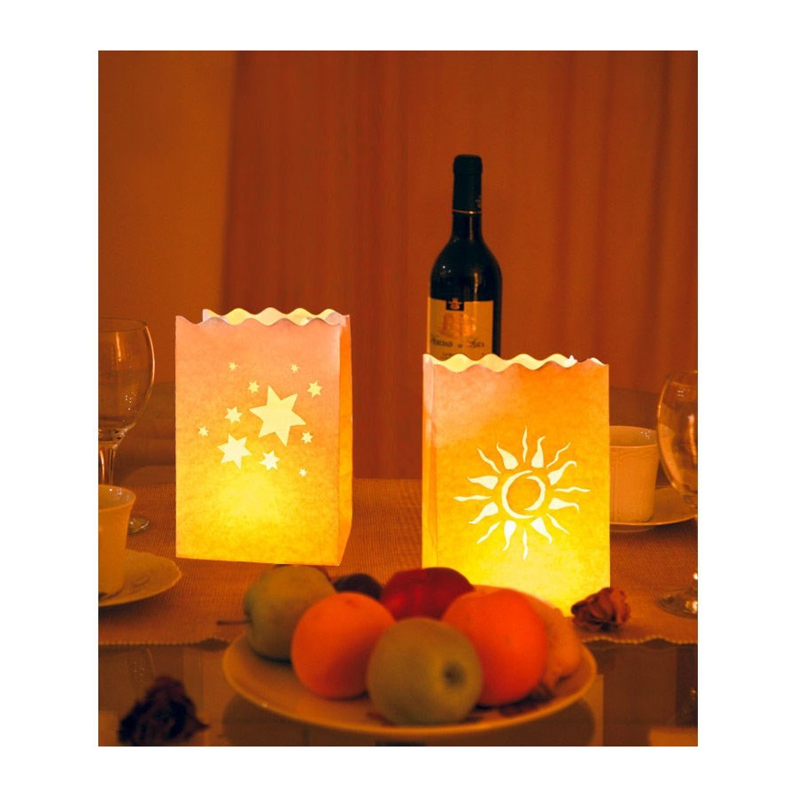 Lanternes sac en papier Luminaria Soleil et étoiles - lot de 10 Lanternes sac en papier Luminaria Soleil et étoiles - lot de 10
