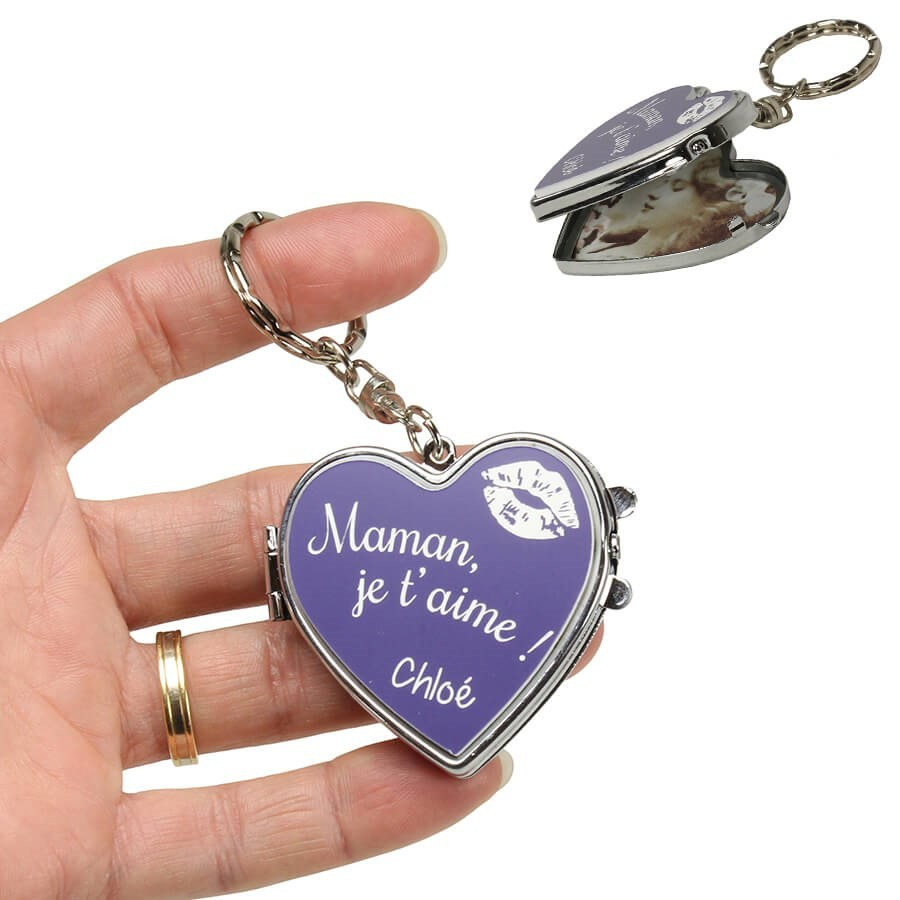 Porte clé miroir coeur métal gravé et personnalisé Porte clé miroir coeur métal gravé et personnalisé