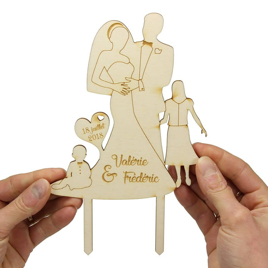 Cake Topper ‚Coeur' personnalisé - bois - The-Weddingshop