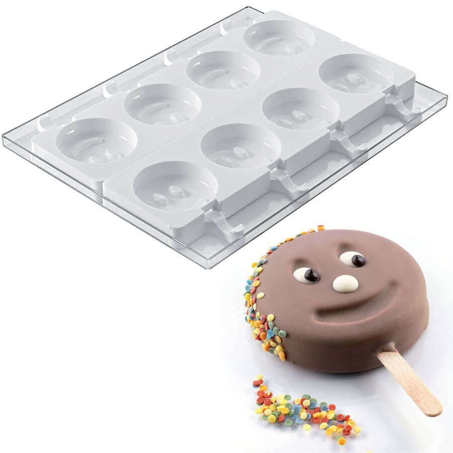 Moule Stecco flex pour gâteaux et glaces - 8 smiley 100ml Moule Stecco flex pour gâteaux et glaces - 8 smiley 100ml