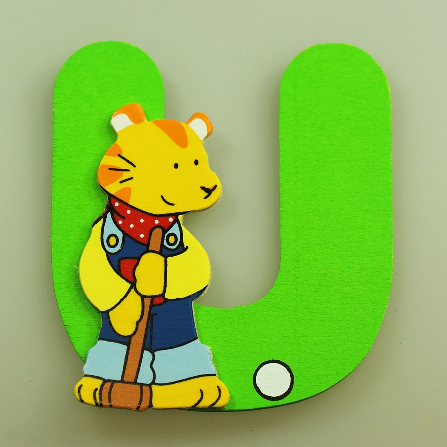 Lettre décorative en bois U - chat Goki
