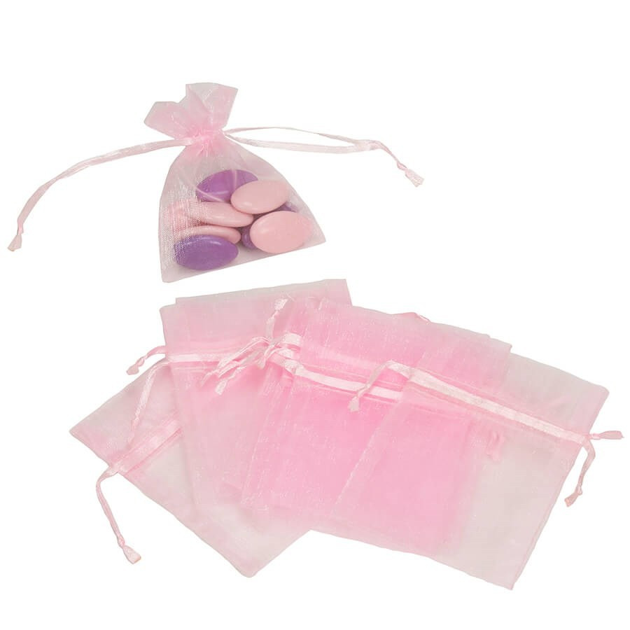 10 sacs organza rose pour dragées et petits cadeaux