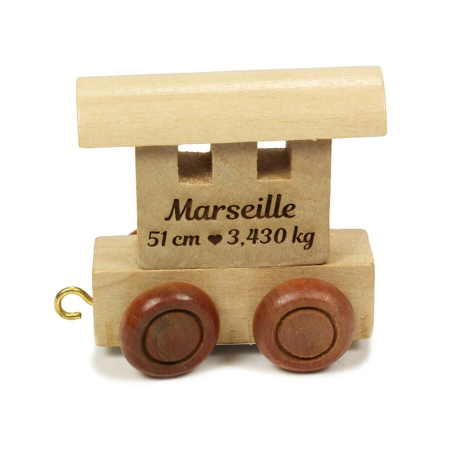 Wagon personnalisé pour train prénom en bois - bois brut Wagon personnalisé pour train prénom en bois - bois brut
